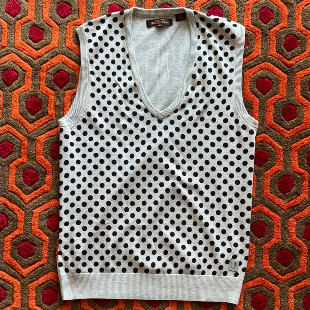 Ben Sherman Gray and Black V-Neck Sweater Polka Dots Men's Med